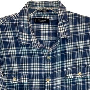 Lucky Brand Men's Blue White Plaid Flannel Button Down Shirt Classic Fit Large